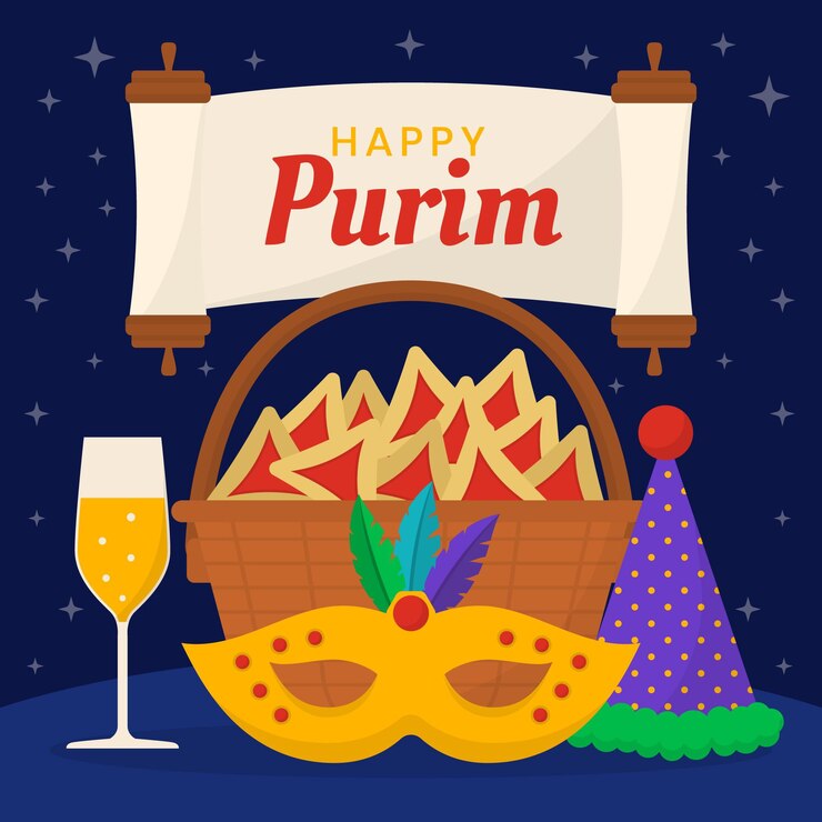 Ücretsiz Vektör düz tasarım mutlu purim günü