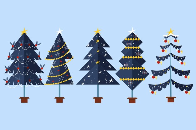 Düz tasarım Noel ağaçları koleksiyonu