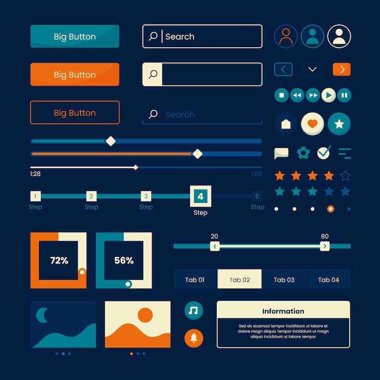 Ücretsiz Vektör düz tasarım ui kit koleksiyonu