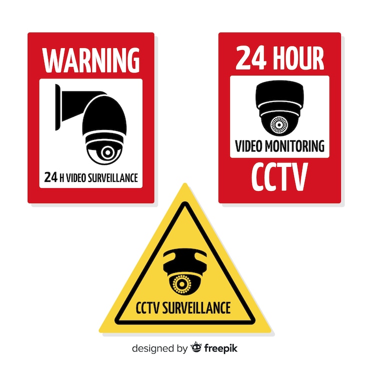 Ücretsiz Vektör düz tasarımlı modern cctv tabela koleksiyonu