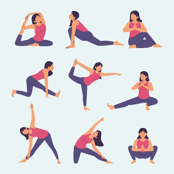 Ücretsiz Vektör düz yoga pozları koleksiyonu