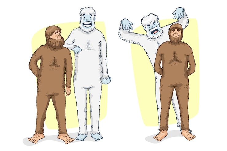 Ücretsiz Vektör el çizimi bigfoot sasquatch ve yeti adominable kardan adam illüstrasyonu