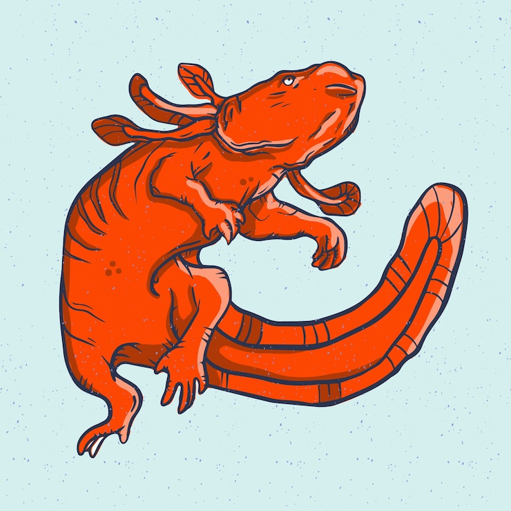 Ücretsiz Vektör el çizimi düz tasarım axolotl illüstrasyonu