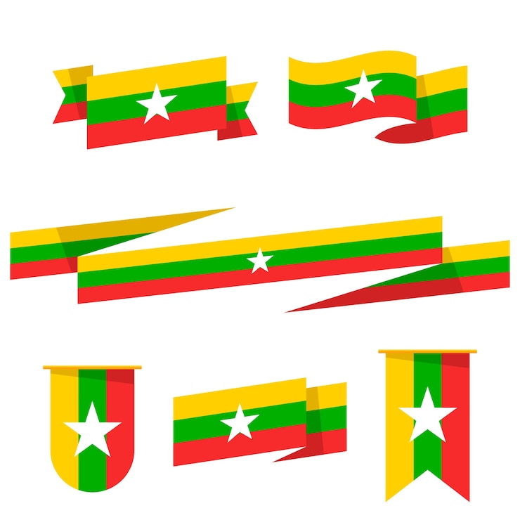 Ücretsiz Vektör el çizimi düz tasarım myanmar ulusal amblemleri