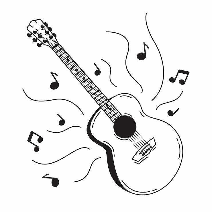 Ücretsiz Vektör el çizimi gitar illüstrasyonu