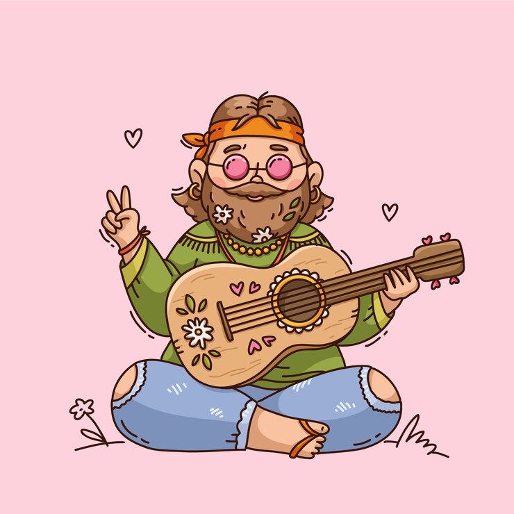 Ücretsiz Vektör el çizimi hippi karikatür illüstrasyon