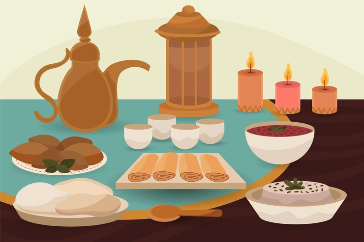 Ücretsiz Vektör el çizimi iftar yemeği illüstrasyonu