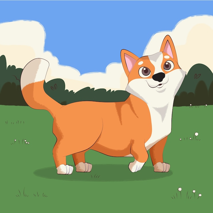Ücretsiz Vektör el çizimi karikatürlü corgi illüstrasyonu