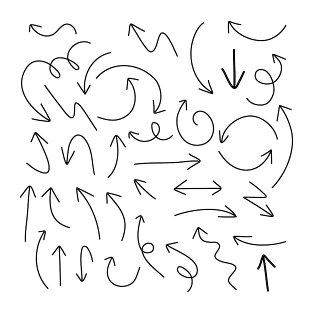 El çizimi ok seti siyah işaret veya sembol öğesi doodle tasarımı