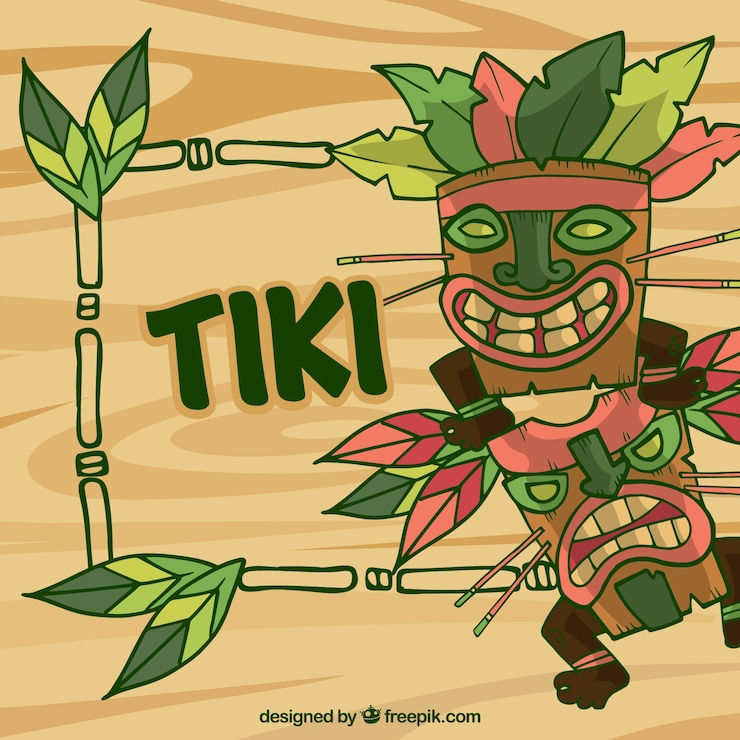 Ücretsiz Vektör el çizimi tiki maskeleri ve bambu çerçeve