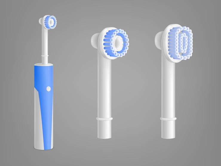 Ücretsiz Vektör electric toothbrush 3d isolated realistic illustration with replacement brush head and rubber