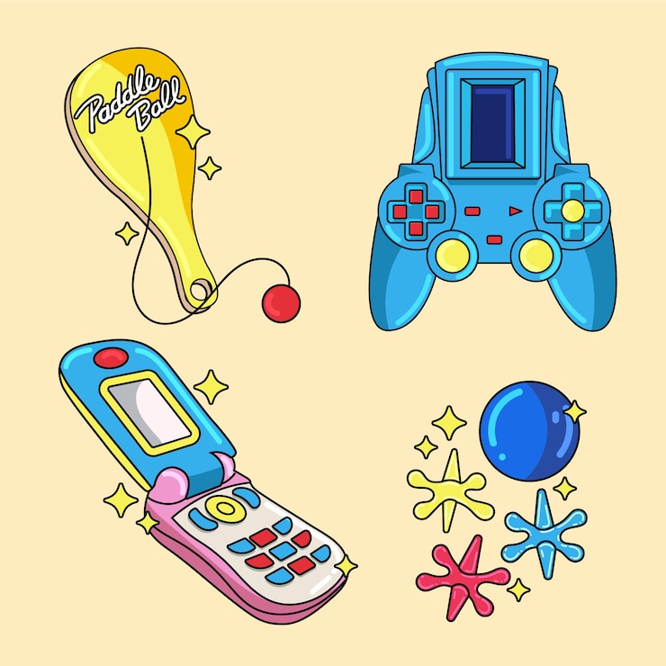Ücretsiz Vektör elle çizilmiş retro oyunlar illüstrasyonu