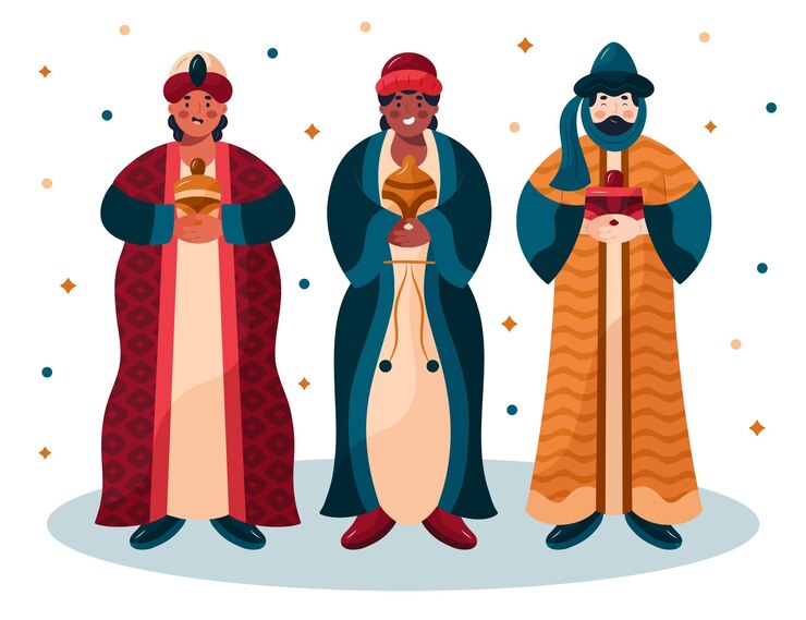 Ücretsiz Vektör elle çizilmiş reyes magos karakterleri çizimi