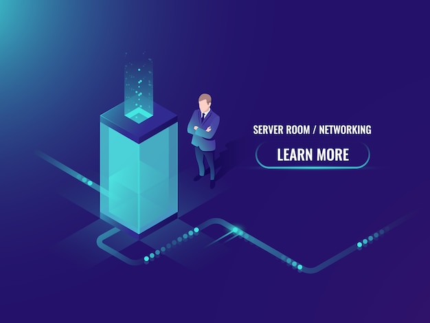 energy technology neon style, server room rack, data center concept, big data processing