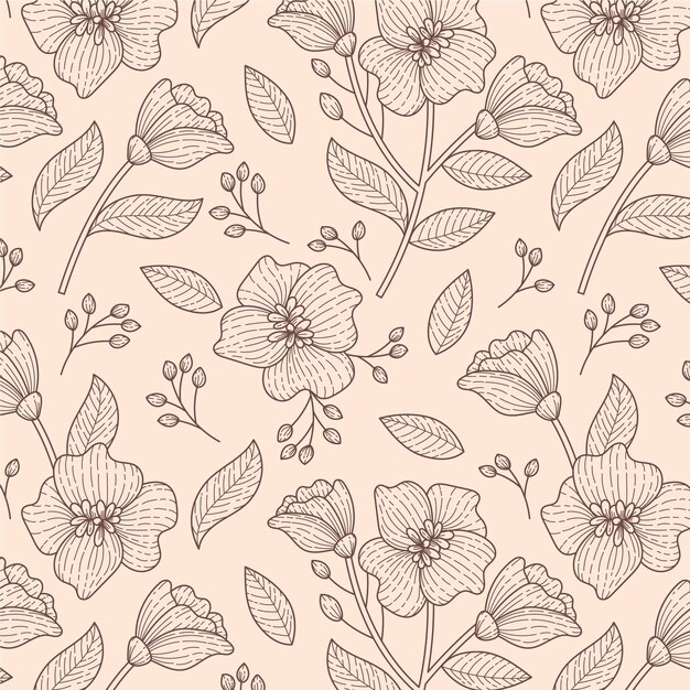 engraving hand drawn botanical pattern design