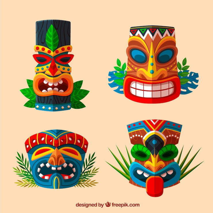 Ücretsiz Vektör ethnic set of fun tiki masks