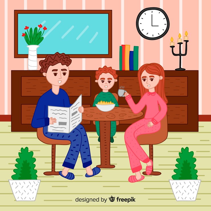 Ücretsiz Vektör evde sevimli el çizimi aile