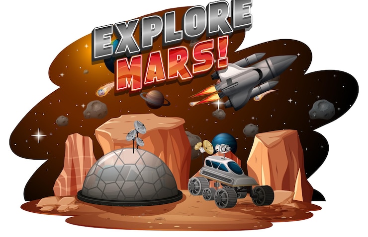 Ücretsiz Vektör explore mars word logo with planet