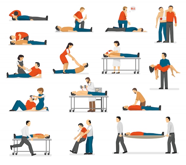 first aid emergency flat icons set