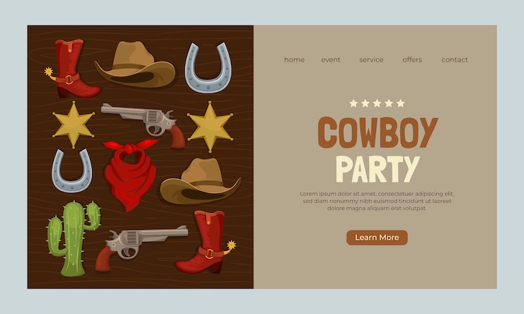 Ücretsiz Vektör flat cowboy party landing page template