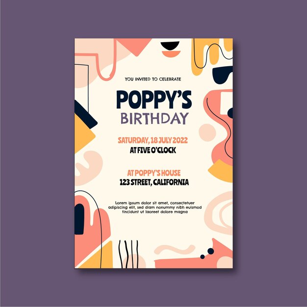 flat design abstract shapes birthday invitation