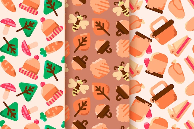 flat design autumn pattern set