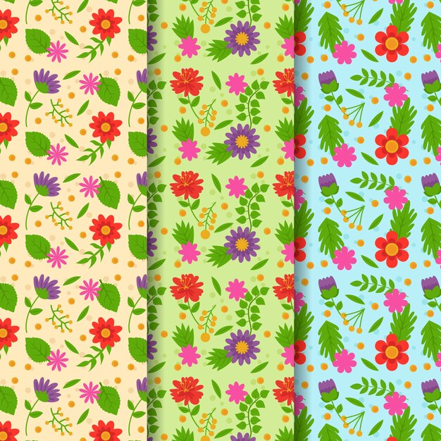 Flat design spring pattern collection
