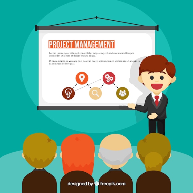 Flat project management concept with presentation