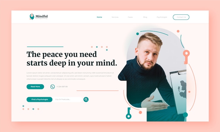 Ücretsiz Vektör flat psychologist landing page template