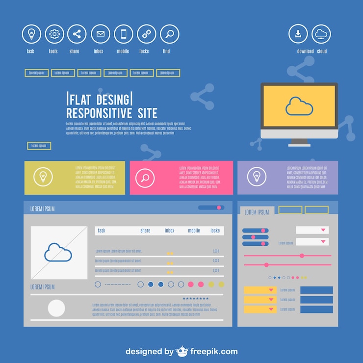 Ücretsiz Vektör flat responsive site design 