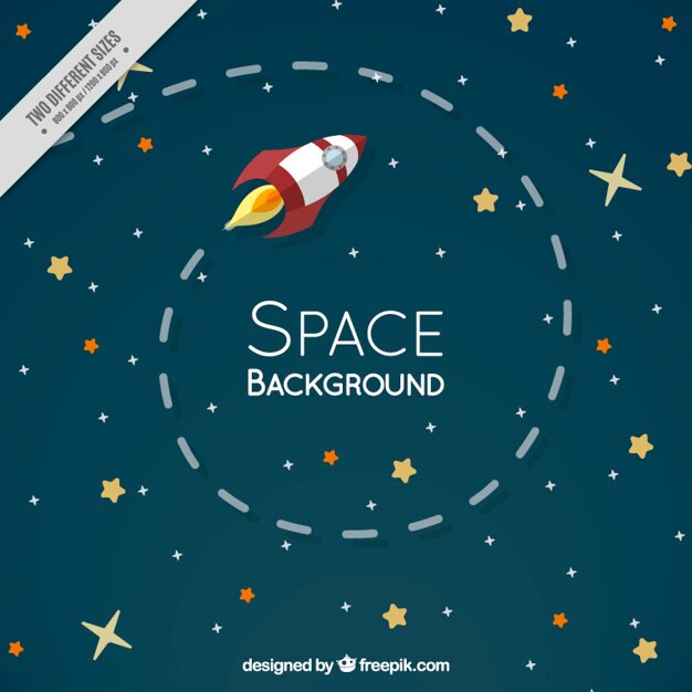 flat rocket in the space with stars background