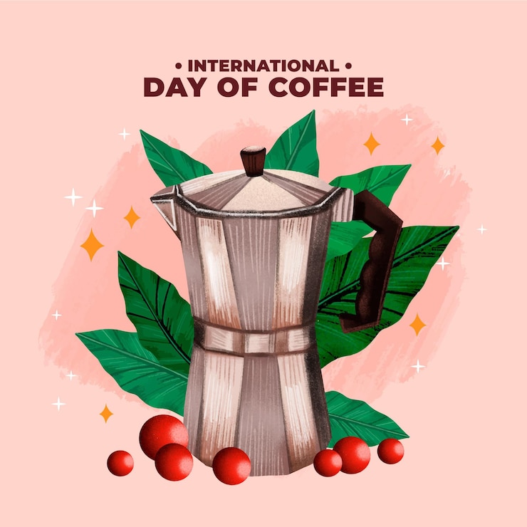 Ücretsiz Vektör french press cafetiere ile el çizimi uluslararası kahve günü