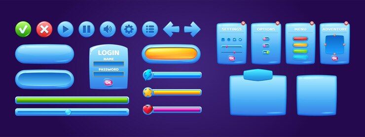Ücretsiz Vektör game menu interface windows cartoon options set
