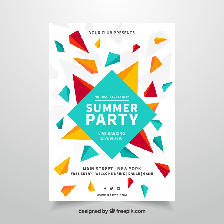 Ücretsiz Vektör geometric party poster with triangles