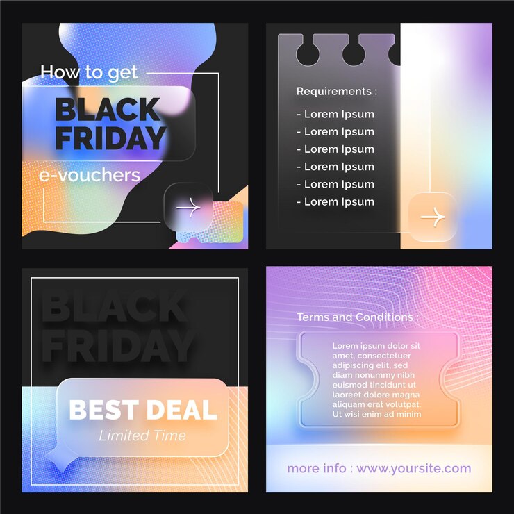 Ücretsiz Vektör gerçekçi black friday instagram gönderileri koleksiyonu