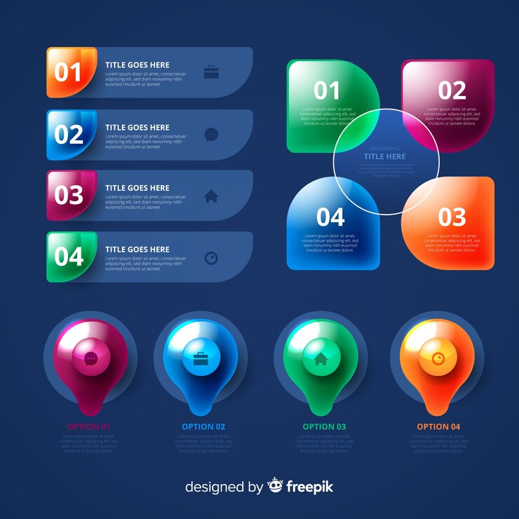 Ücretsiz Vektör gerçekçi parlak infografik öğeleri koleksiyonu