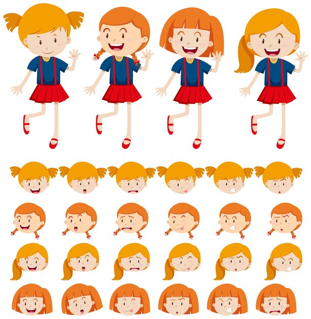 girls and different facial expressions illustration
