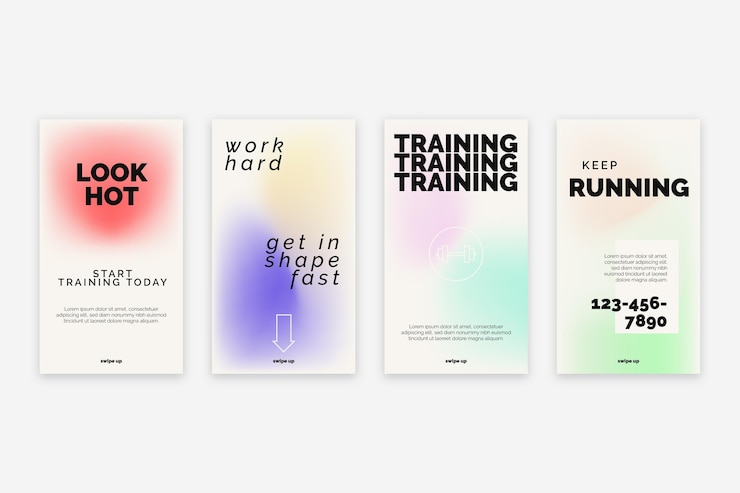 Ücretsiz Vektör gradient health and fitness instagram stories collection