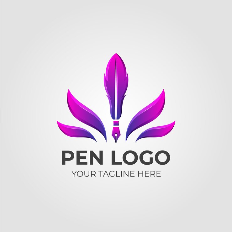 Ücretsiz Vektör gradient quill pen logo with tagline template