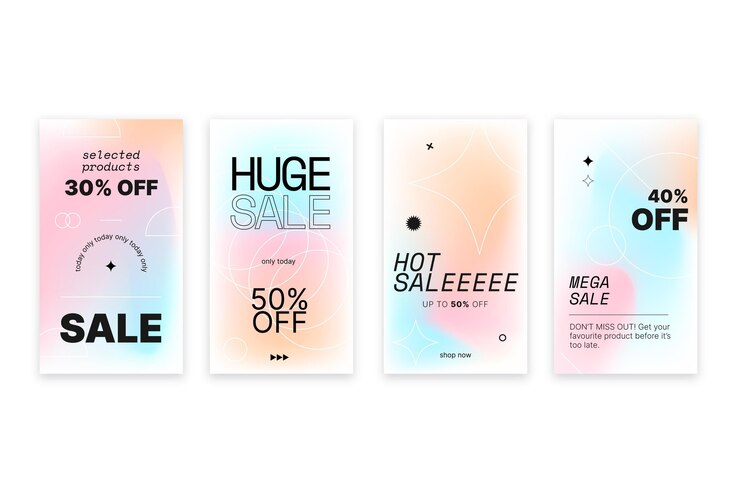 Ücretsiz Vektör gradient sale instagram stories pack