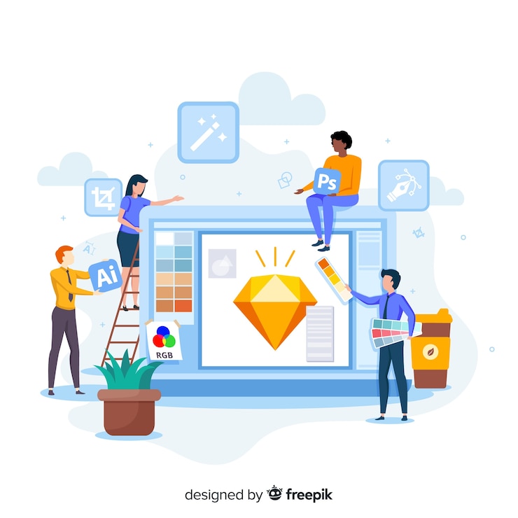 Ücretsiz Vektör grafik design üzerinde çalışan ekip