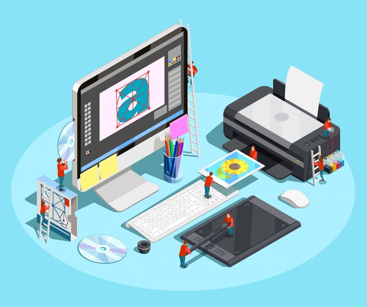 Ücretsiz Vektör grafik tasarımcı çalışma alanı konsepti
