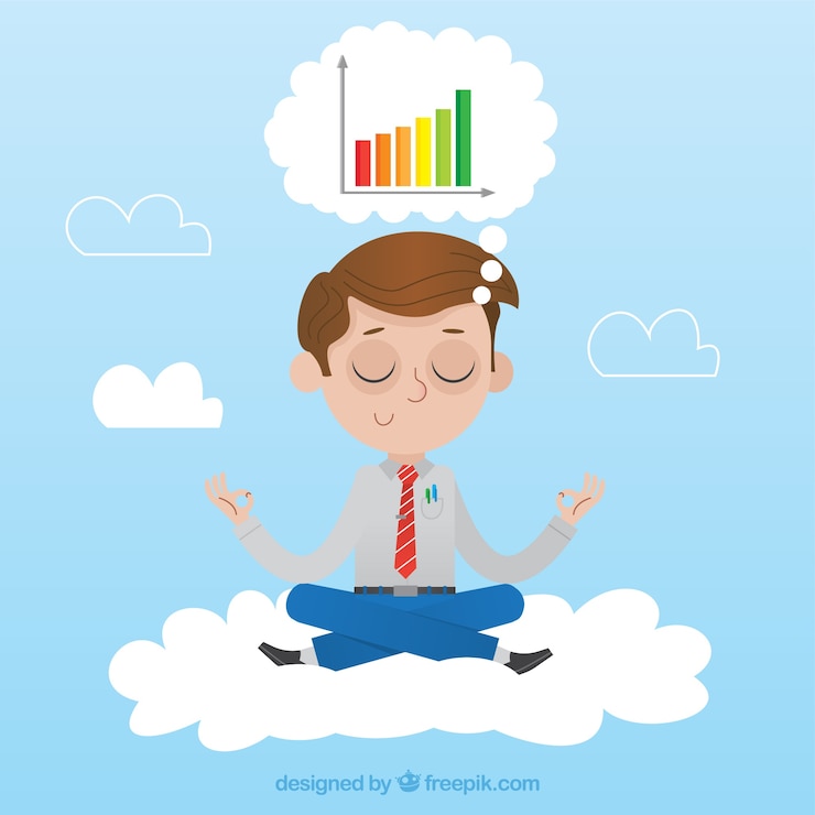 Ücretsiz Vektör grafiklerin içinde meditasyon yapan ve düşünen iş adamı