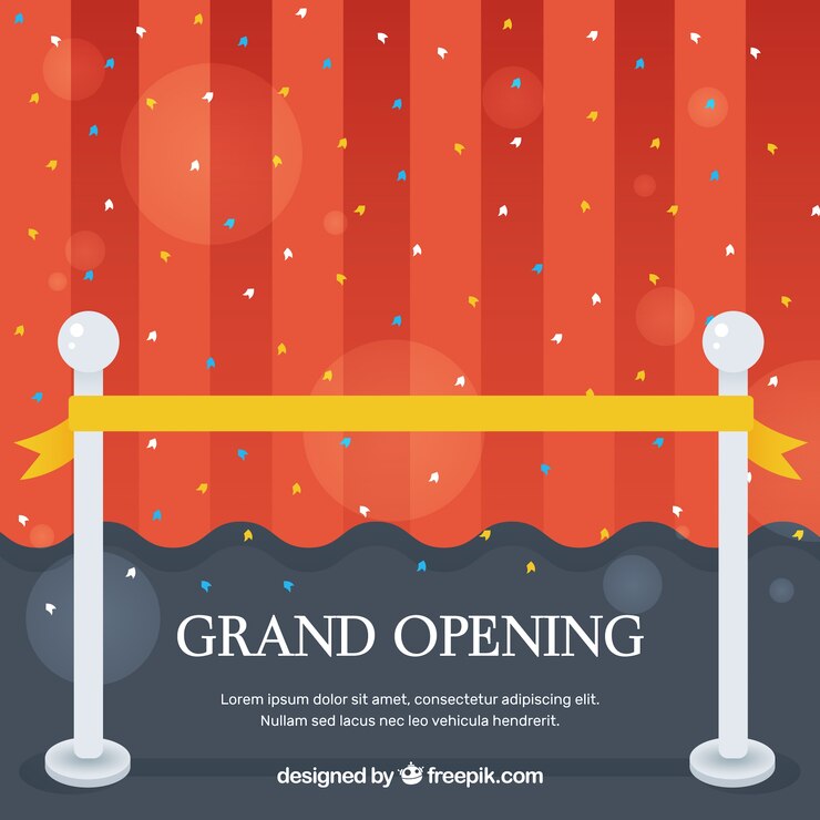Ücretsiz Vektör grand opening background with red curtain and golden ribbon