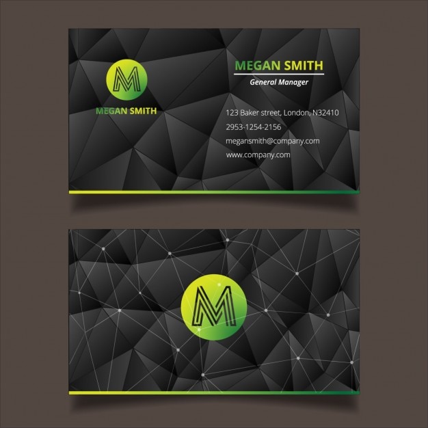 Ücretsiz Vektör green polygonal business card tempalte
