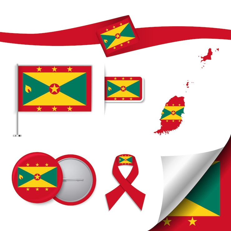Ücretsiz Vektör grenada bayrağı tasarımına sahip kırtasiye öğeleri koleksiyonu