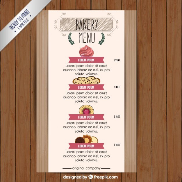 Hand drawn bakery menu 