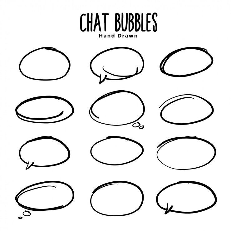 Ücretsiz Vektör hand drawn chat bubbles and circular oval frames set