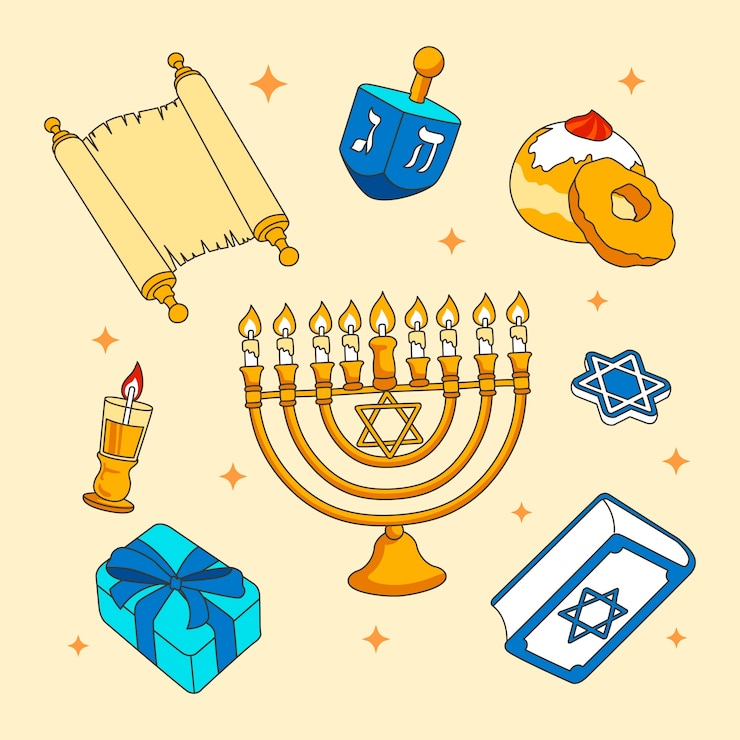 Ücretsiz Vektör hand drawn design elements collection for jewish hanukkah holiday