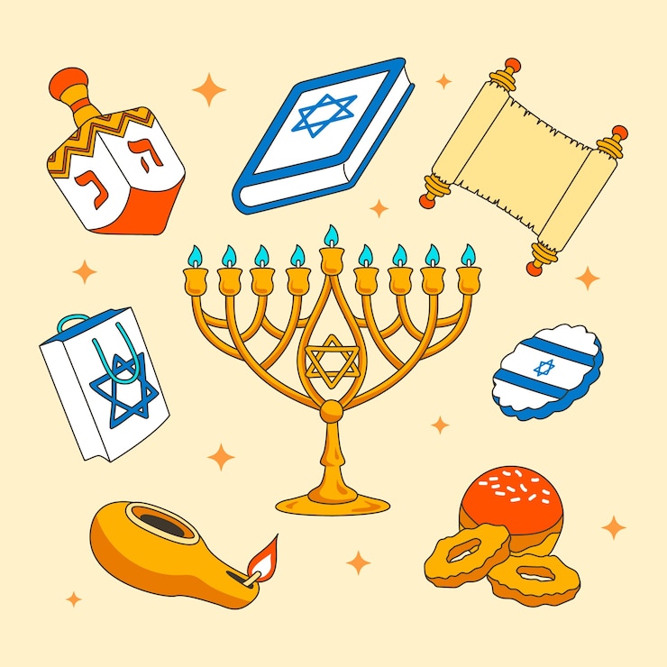 Ücretsiz Vektör hand drawn design elements collection for jewish hanukkah holiday